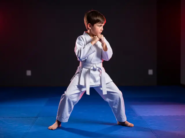 A child demonstrating the fighting stance