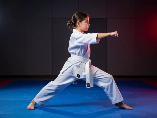 A child demonstrating the front stance