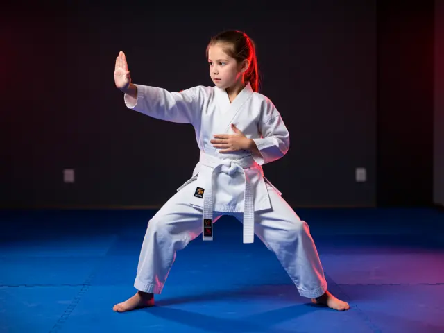 A child demonstrating the knife-hand block