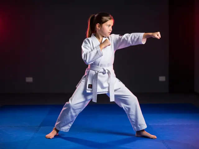 A child demonstrating the reverse punch