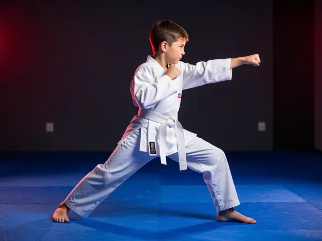 A child demonstrating the stepping punch